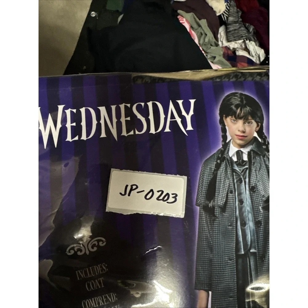 Rubie's Wednesday Addams Child Coat 7-8 Elastic Polyester Black Gray Halloween